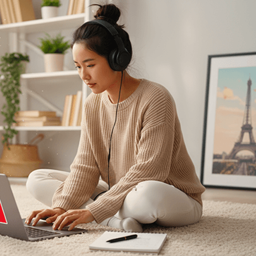 asiatic girl learning french online, laptop, notebook, bright modern room, focused, p 31282 asiatic girl learning french online, laptop, notebook, bright modern room, focused, p 31282